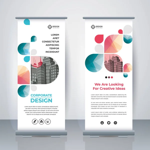 Modern Business Roll Up. Standee Design. Banner Template. Presentation and Brochure. Geometric x-banner and flag-banner advertising. Vector illustration.