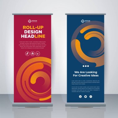 Modern Business Roll Up. Standee Design. Banner Template. Presentation and Brochure. Geometric x-banner and flag-banner advertising. Vector illustration.