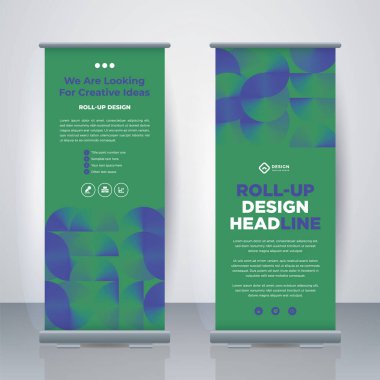 Modern Business Roll Up. Standee Design. Banner Template. Presentation and Brochure. Geometric x-banner and flag-banner advertising. Vector illustration.
