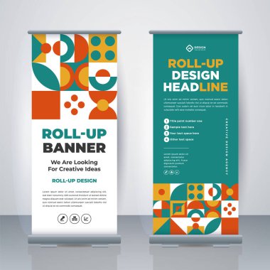 Geometric Business Roll Up. Standee Design. Banner Template. Presentation and Brochure. Geometric x-banner and flag-banner advertising. Vector illustration.