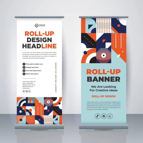 Geometric Business Roll Up. Standee Design. Banner Template. Presentation and Brochure. Geometric x-banner and flag-banner advertising. Vector illustration.