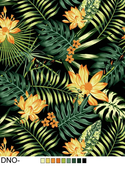 Exotický Květinový Obraz Realistický Vektorový Vzorec Modrý Palmový Monsterský Listí — Stock fotografie