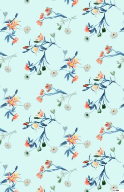 Antika yüzey çiçekli, dikişsiz desen dizaynı, çok renkli suluboya arka plan desenli çiçekler..