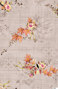 Antika yüzey çiçekli, dikişsiz desen dizaynı, çok renkli suluboya arka plan desenli çiçekler.