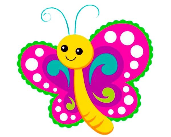 Roztomilé Krásné Kreslené Umělecké Dílo Barevné Smajlík Motýl — Stockový vektor