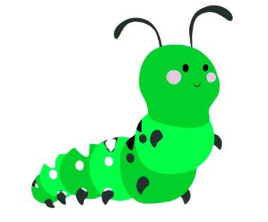 This is a very simple but cute art work of a green color caterpillar animal.