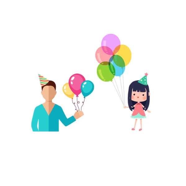 Konsep Perayaan Ulang Tahun Dengan Gadis Kecil Dan Balon Vektor - Stok Vektor