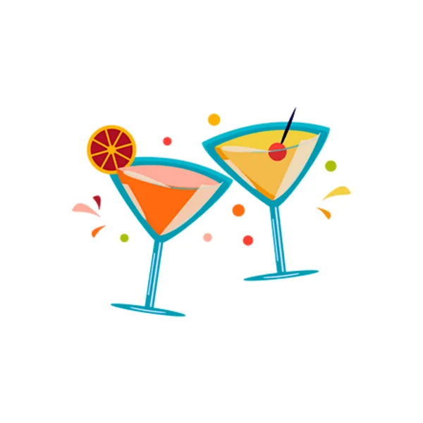 Verre Cocktail Avec Glace Paille Illustration Vectorielle — Image vectorielle