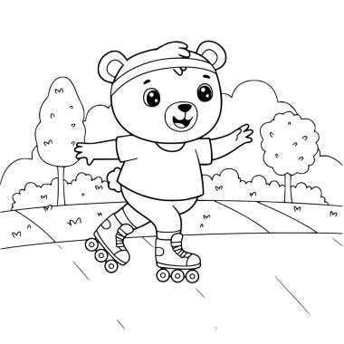 Kaykay oynayan bir ayının boyama sayfası