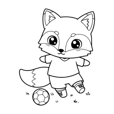 Futbol oynayan şirin tilki illüstrasyonu. Çocuklar için tilki boyama sayfası. Hayvan. Çizgi film. yazdır