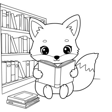Küçük tilki illüstrasyon kitabı. Hayvan. Çizgi film. Çocuklar için Fox boyama sayfası
