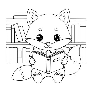 Küçük şirin tilki illüstrasyon kitabı. Çocuklar için Fox boyama sayfası