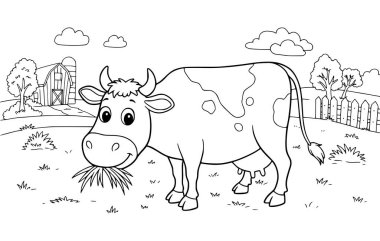 boyama kitabı, inek ve ot