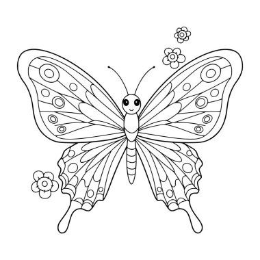 Kelebek vektör çizimi. Boyama sayfası. siyah ve beyaz.
