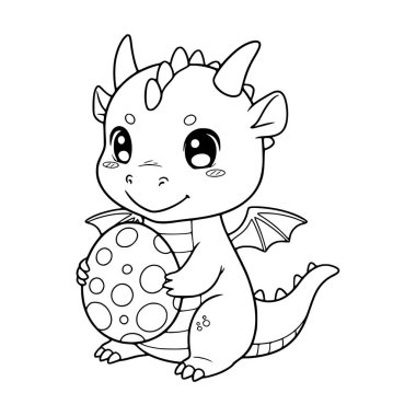 Sayfaları boyayan çocuklar için küçük şirin ejderha çizimi