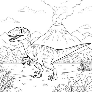 Dinozor boyama sayfaları volkan manzarası üzerine