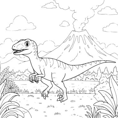 Dinozor boyama sayfaları volkan manzarası üzerine