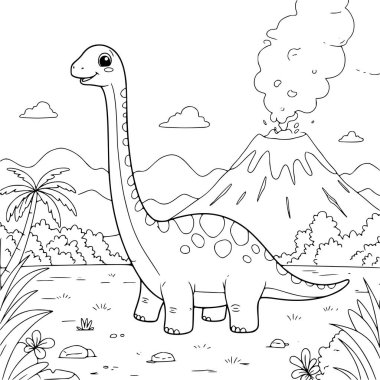 Dinozor boyama sayfaları volkan manzarası üzerine