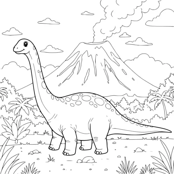 Dinozor boyama sayfaları volkan manzarası üzerine