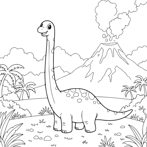 Dinozor boyama sayfaları volkan manzarası üzerine