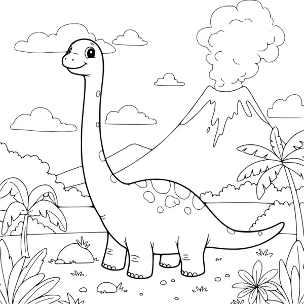 Dinozor boyama sayfaları volkan manzarası üzerine