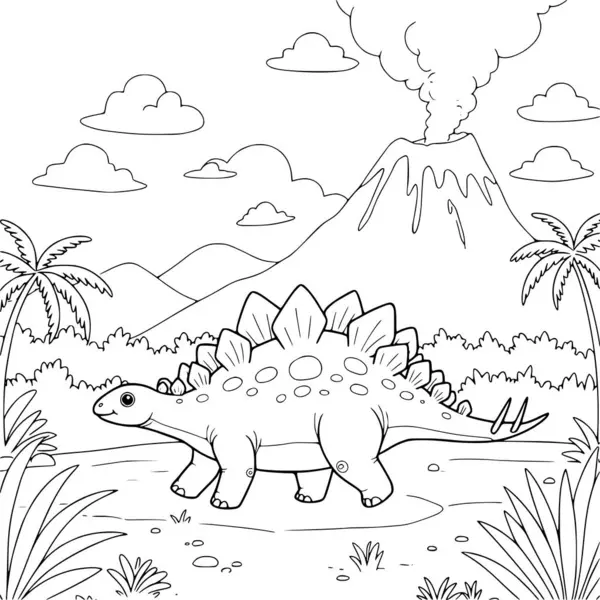 Dinozor boyama sayfaları volkan manzarası üzerine