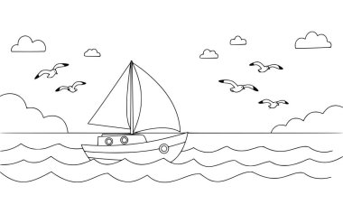 Anıttaki bir trenin el çizimi vektör çizimi. çocuklar için boyama sayfaları