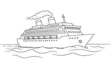 Renklendirme sayfası için seyahat gemisi vektör çizimi