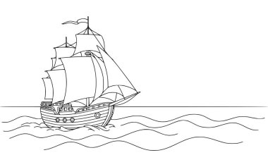 Bir geminin el çizimi vektör çizimi. çocuklar için boyama sayfaları