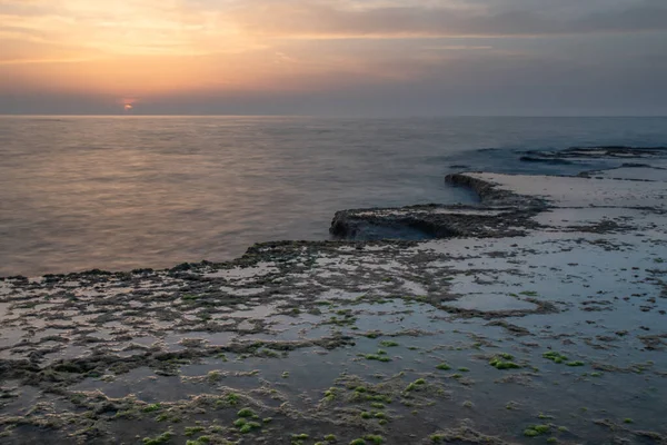 Orange Solnedgång Fotograferad Fantastisk Solnedgång Vid Medelhavet Israel Utförs Med — Stockfoto
