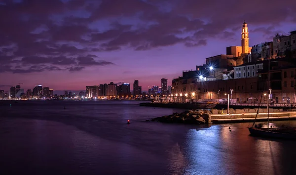 Blue time between night and sunrise over the city of Tel Aviv Yafo