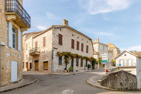 Monflanquin Franciaország 2021 Október Tipikus Házak Építészeti Részletei Belvárosban Egy — Stock Fotó