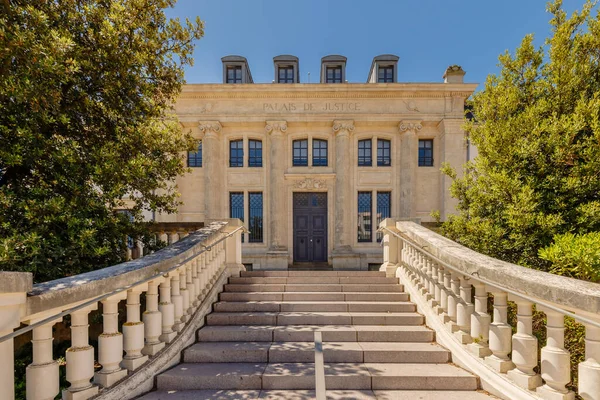 stock image Les Sables d olonnes, France - July 10, 2022: architecture detail of the courthouse in the historic city center on a summer day.