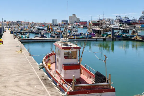 stock image Les Sables d Olonne, France - July 10, 2022: Town fishing port and its fishing boats on a summer day