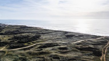 Aerial drone view of Taillees beach, near Bretignolles sur mer, Vendee, France on a beautiful winter day clipart