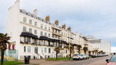 Folkestone, United Kingdom - December 30, 2024: Typical seaside building architecture on a grey winter day clipart