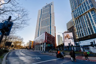 London, United Kingdom - January 02, 2025: Downing Student Accommodation in Vauxhall district on a beautiful winter day clipart