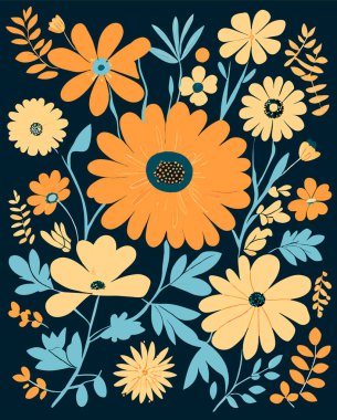 Kart, pankart ya da poster için çiçek vektör tasarımı ögesi