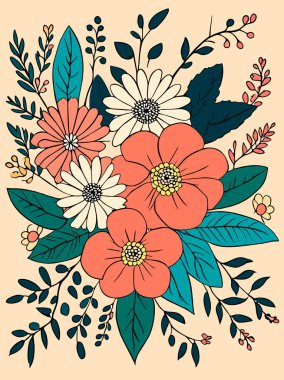 Çiçekler siyah siluet desenli vektör çizimi