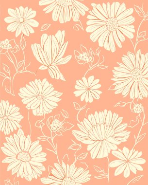 Çiçekli, dikişsiz desen, el çizimi.