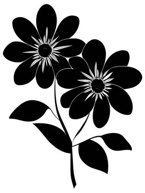 Çiçekler siyah siluet desenli vektör çizimi