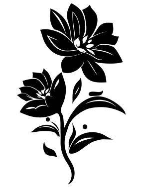 Çiçekler siyah siluet desenli vektör çizimi