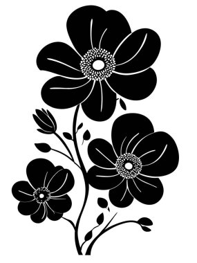 Çiçekler siyah siluet deseni