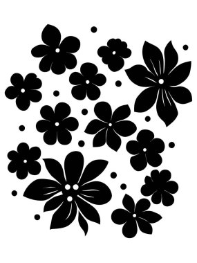 Çiçekler siyah siluet deseni