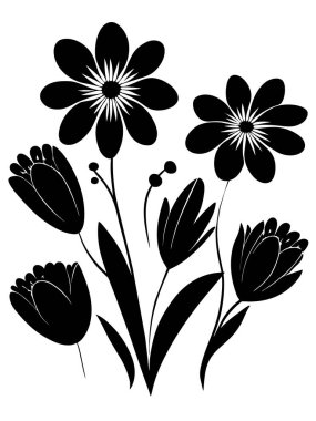 Çiçekler siyah siluet deseni