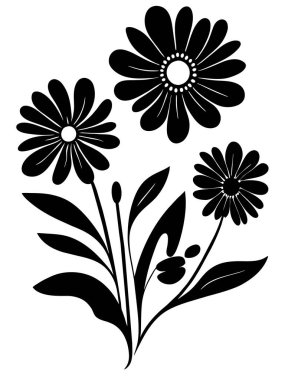 Çiçekler siyah siluet deseni