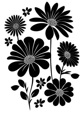 Çiçekler siyah siluet deseni