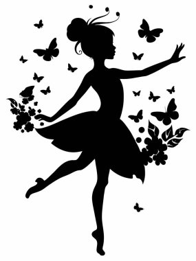 Beyaz arkaplanda balerin silueti şablonu