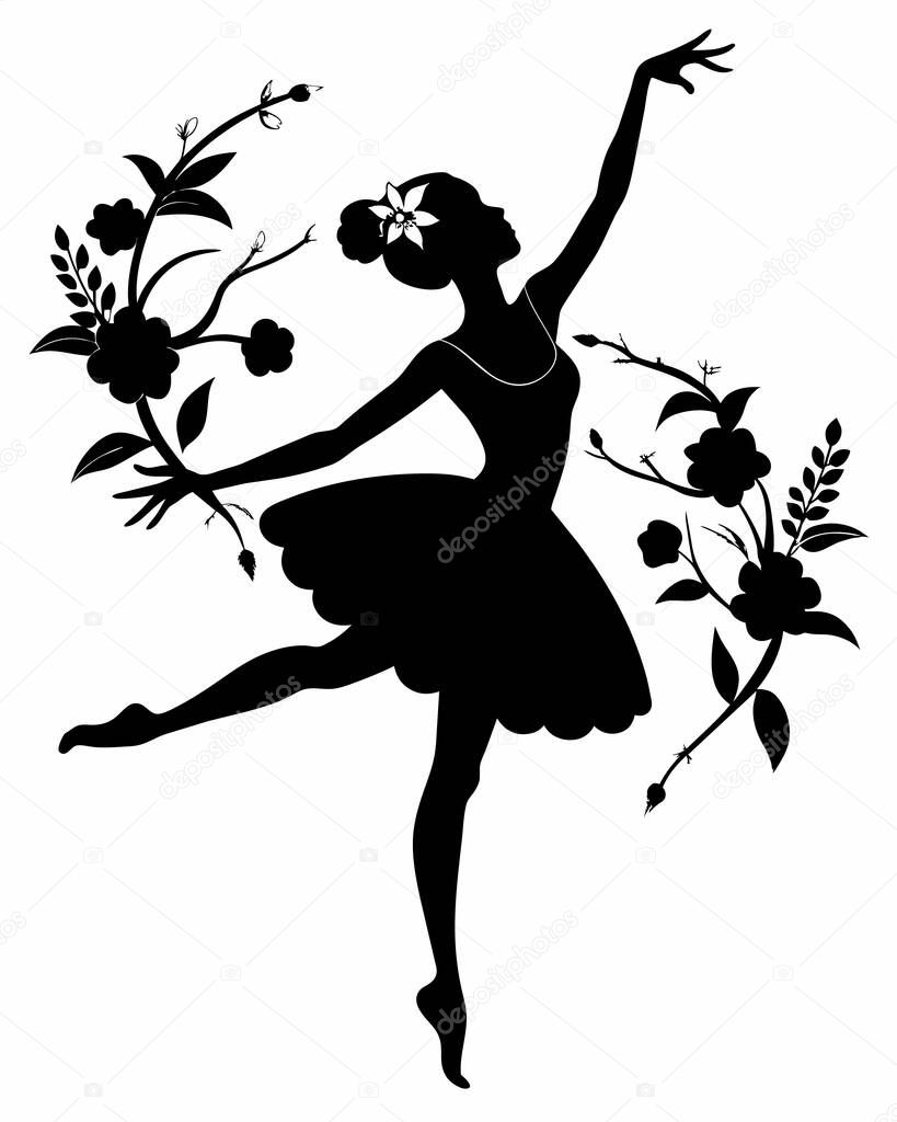 Ballerina silhouette stencil on white background