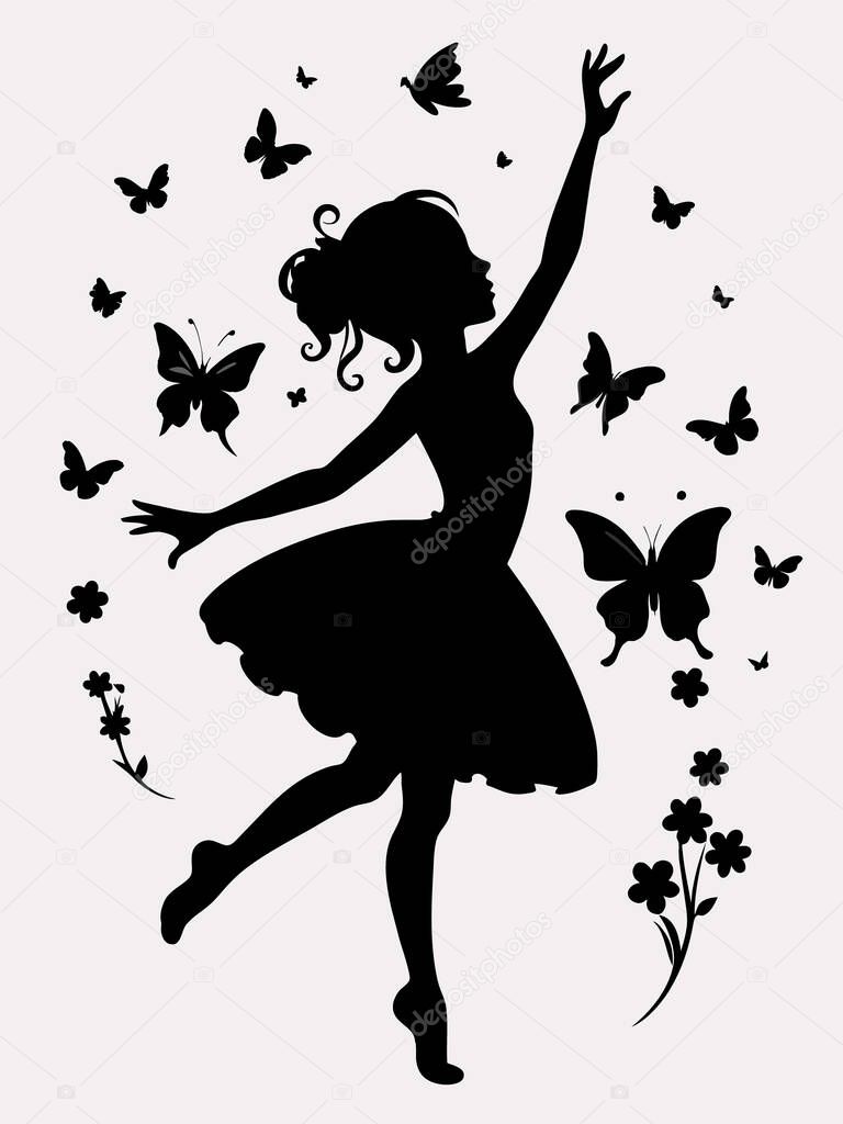 Ballerina silhouette stencil on white background